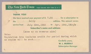 [Invoice for The New York Times Subscription, July 11, 1953]