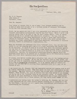 [Letter from W. L. Murray to Daniel W. Kempner, February 26, 1953]