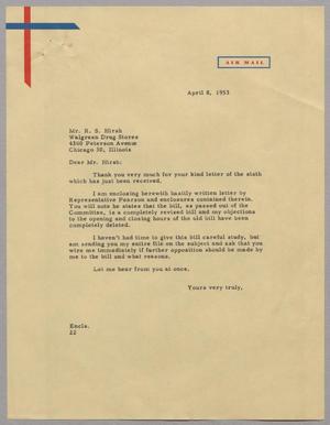 Primary view of object titled '[Letter from D. W. Kempner to R. S. Hirsh, April 8, 1953]'.