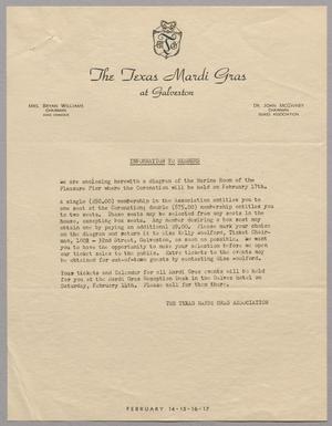 [Notice from the The Texas Mardi Gras Association, 1953]