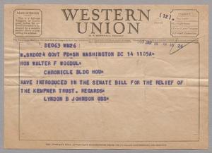 [Telegram from Lyndon B. Johnson to Walter F. Woodul, January 14, 1953]