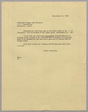 [Letter from D. W. Kempner to Albertine Yeager Day Nursery, December 14, 1953]