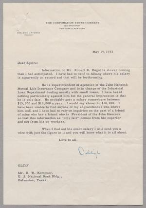 [Letter from The Corporation Trust Company to D. W. Kempner, May 19, 1953]