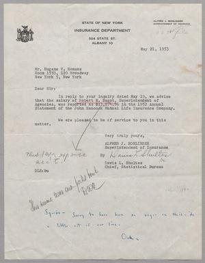 [Letter from Insurance Department to Eugene V. Homans, May 21, 1953]