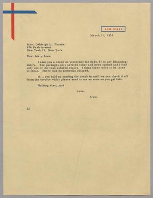 [Letter from D. W. Kempner to Mrs. Oakleigh L. Thorne, March 11, 1953]