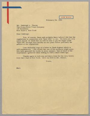 [Letter from D.W. Kempner to Oakleigh L. Thorne, February 24, 1953]