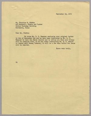 [Letter from A. H. Blackshear, Jr. to Theodore B. Stubbs, September 16, 1953]