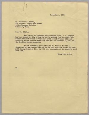 [Letter from A. H. Blackshear, Jr. to Theodore B. Stubbs, September 4, 1953]