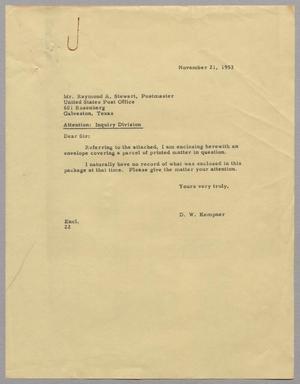 [Letter from Daniel W. Kempner to Raymond A. Stewart, November 21, 1953]