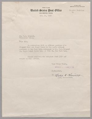 [Letter from United States post Office to D. W. Kempner, November 19, 1953]