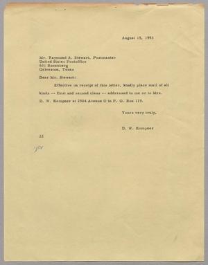 [Letter from Daniel W. Kempner to Raymond A. Stewart, August 15, 1953]