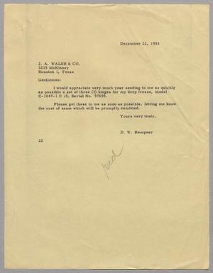 [Letter from D. W. Kempner to J. A. Walsh & Co., December 22, 1953]
