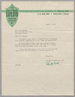 [Letter from The Webb Printing Company Inc., to D. W. Kempner, August 10, 1953]