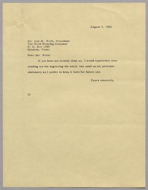 [Letter from D. W. Kempner to Lee M. Webb, August 7, 1953]