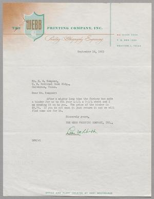 [Letter from The Webb Printing Company, Inc. to D. W. Kempner, September 16, 1953]