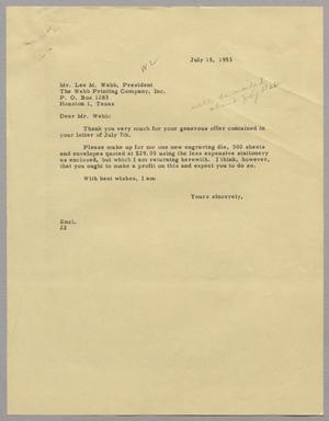 [Letter from D. W. Kempner to Lee M. Webb, July 15, 1953]