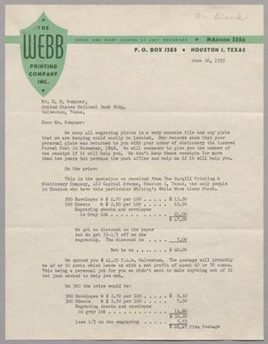 [Letter from the Webb Printing Company to Daniel W. Kempner, June 26, 1953]