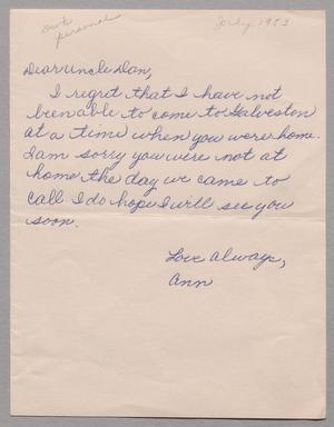 [Handwritten letter from Ann to Daniel W. Kempner, July 1953]
