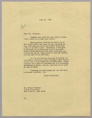 [Letter from D. W. Kempner to Dr. Bruce Webster, June 24, 1953]