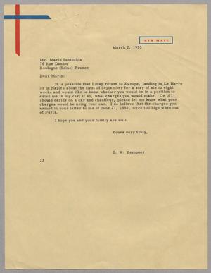 [Letter from D. W. Kempner to Mario Santochia, March 2, 1953]