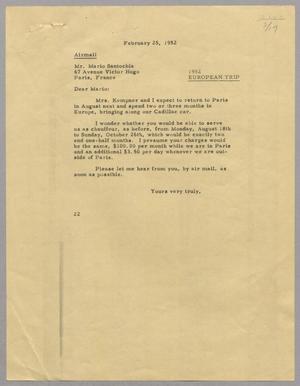 [Letter from D. W. Kempner to Mario Santochia, February 25, 1952]