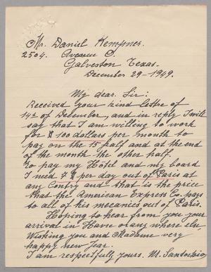 [Handwritten letter from M. Santochia to Daniel W. Kempner, December 20, 1949]