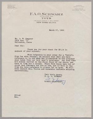 [Letter from F. A. O. Schwarz to D. W. Kempner, March 17, 1953]