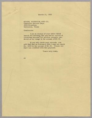 [Letter from D. W. Kempner to Sears, Roebuck and Co., March 11, 1953]