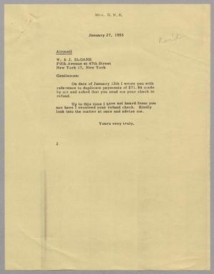 [Letter from Mrs. DWK to W. & J. Sloane, January 27, 1953]