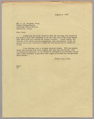 [Letter from D. W. Kempner to J. B. Ormond, Prop., August 4, 1953]