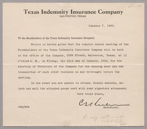 [Letter from the Texas Indemnity Insurance Company, January 7, 1953]