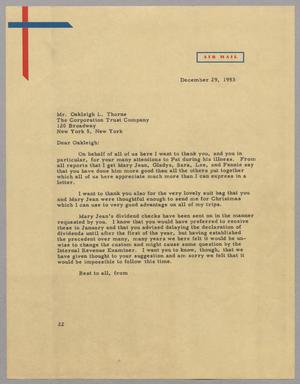 [Letter from D. W.  Kempner to Oakleigh L. Thorne, December 29, 1953]
