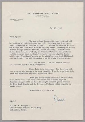 [Letter from Oakleigh L. Thorne to Daniel W. Kempner, July 27, 1953]