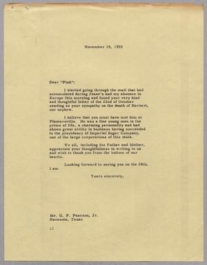 [Letter from D. W. Kempner to Pearson, G. P., Jr., November 19, 1953]