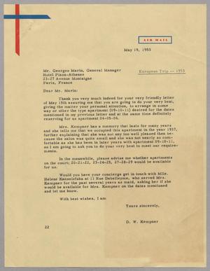 [Letter from Daniel W. Kempner to Georges Martin, May 19, 1953]