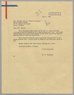 [Letter from D. W. Kempner to Georges Marin, May 2, 1953]