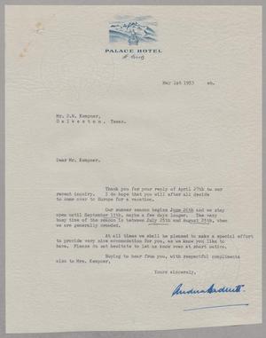[Letter from the Palace Hotel to Daniel W. Kempner, May 1, 1953]