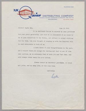 [Letter from Lyda Ann Quin to D. W. Kempner, June 12, 1953]