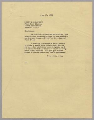 [Letter from D. W. Kempner to Swift & Company, June 17, 1953]