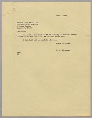 [Letter from D. W. Kempner to Remington Rand, Inc., June 9, 1953]