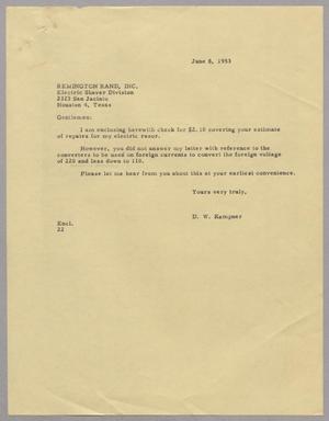 [Letter from Daniel W. Kempner to Remington Rand, June 8, 1953]