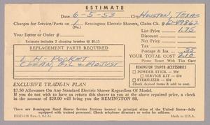 [Invoice for Estimate for Services From Remington Shaver Accessories, May 1953]