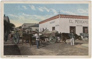 [Oxen carts in front of a pawn shop]