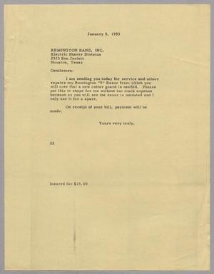 [Letter from D. W. Kempner to Remington Rand, Inc., January 5, 1953]