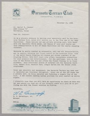 Primary view of object titled '[Letter from Sarasota Terrace Club to D. W. Kempner, December 14, 1953]'.