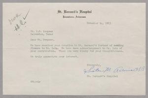 Primary view of object titled '[Letter from St. Bernard's Hospital to D. W. Kempner, December 14, 1953]'.