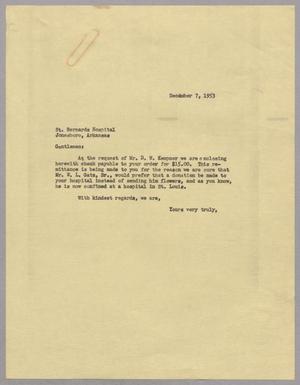 [Letter to St. Bernard's Hospital, December 7, 1953]
