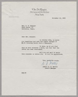 [Letter from The St. Regis to Mrs. D. W. Kempner, November 12, 1953]