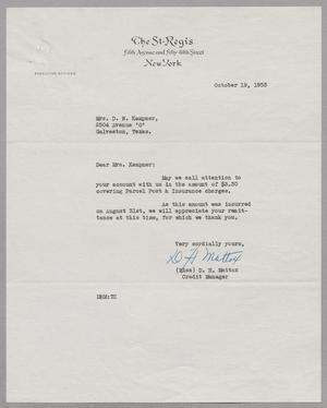 [Letter from The St. Regis to Mrs. D. W. Kempner, October 19, 1953]