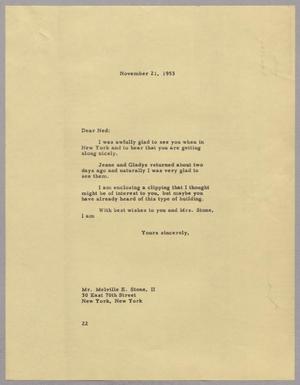 [Letter from Daniel W. Kempner to Melville E. Stone, II, November 21, 1953]